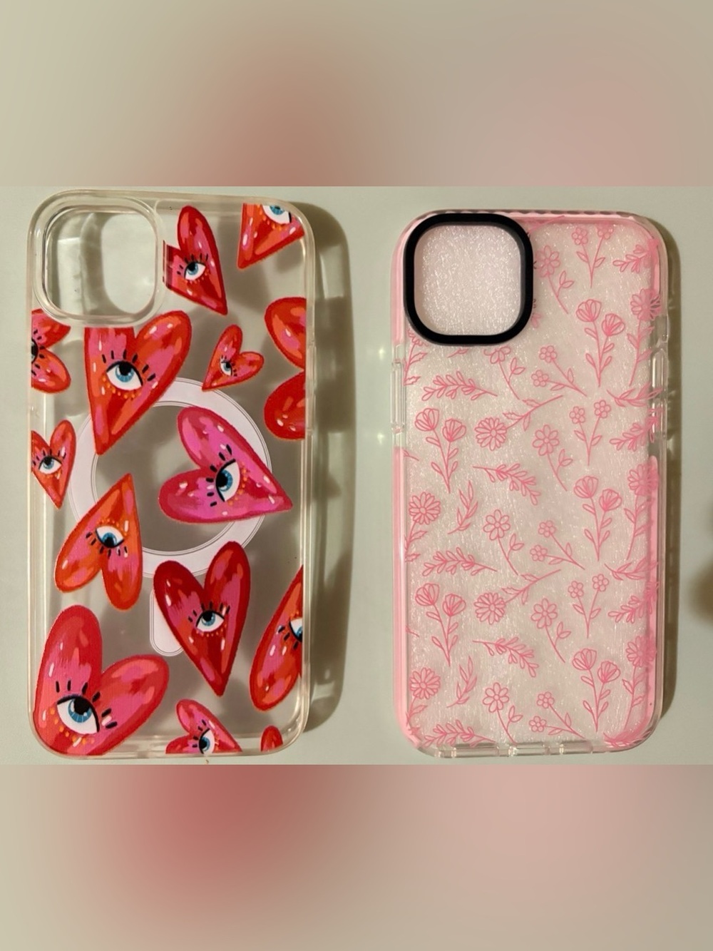 Pink & Red Heart and Floral Clear Phone Case Duo